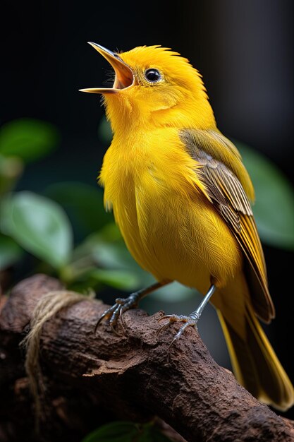 Foto um pássaro amarelo com um bico amarelo e um olho preto