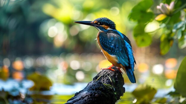 um pássaro azul com um bico longo está sentado em um ramo