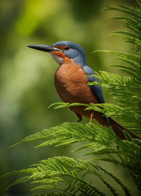 Foto um pássaro azul e laranja está sentado em um ramo