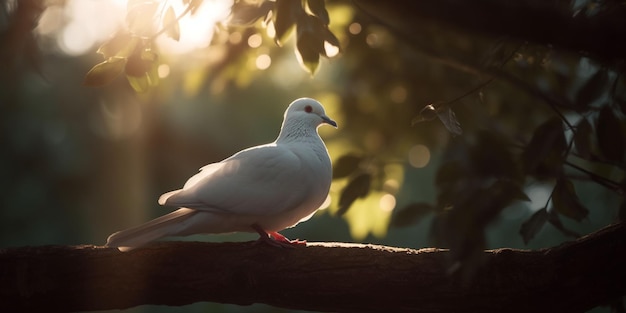 Foto um pássaro branco com um olho vermelho senta-se em um galho de árvore.