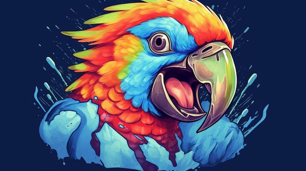 Um pássaro colorido com a boca aberta Generative AI Art