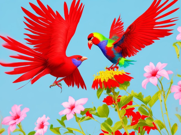 Um pássaro colorido com asas vermelhas é mostrado ai generativo
