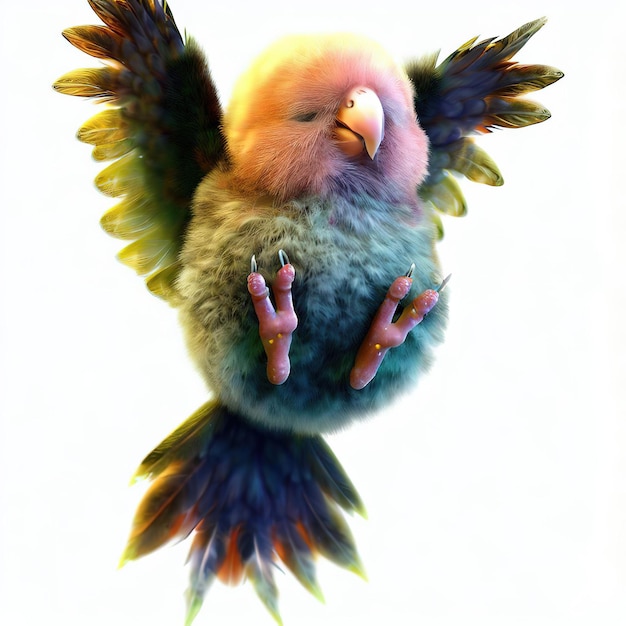 Um pássaro colorido com penas coloridas está voando no ar.