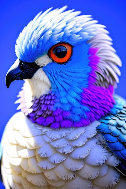 um pássaro colorido com um bico azul