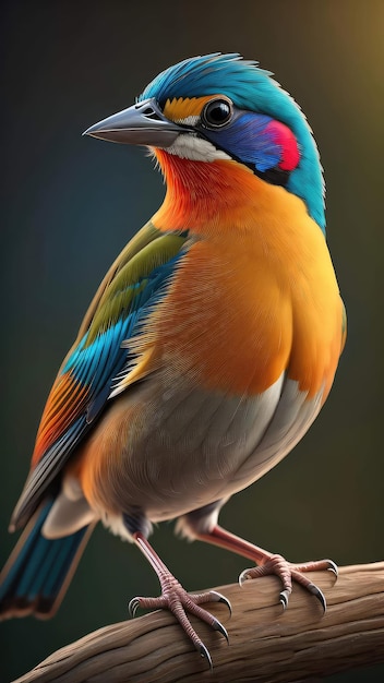 Um pássaro colorido com uma cabeça azul e vermelha na cabeça está sentado em um galho.