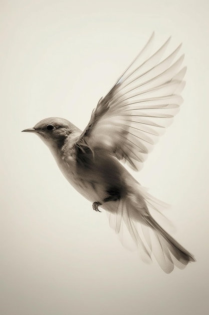 Um pássaro com asas abertas está voando no ar.