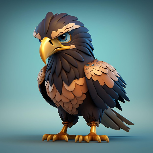 Um pássaro com fundo azul e uma águia marrom e dourada nas patas.