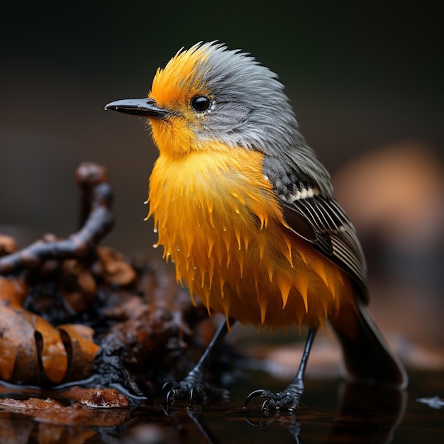 um pássaro com penas amarelas e uma cabeça amarela e um bico preto