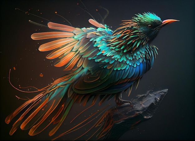 Um pássaro com penas coloridas que está pousado em um galho.