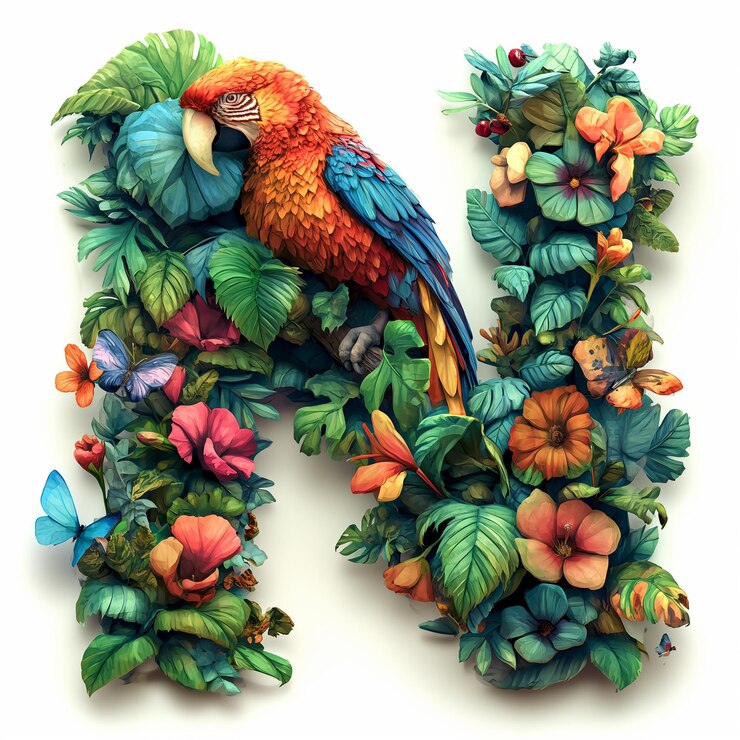 Foto um pássaro com um bico colorido senta-se em uma coroa de flores verde e amarela