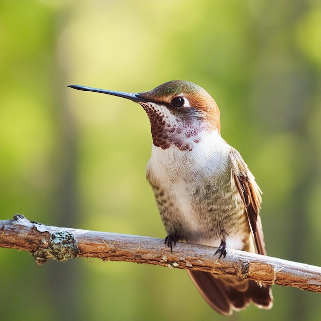 Foto um pássaro com um bico longo senta-se num galho