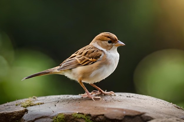 Um pássaro com uma barriga branca e uma cabeça marrom senta-se em um galho.