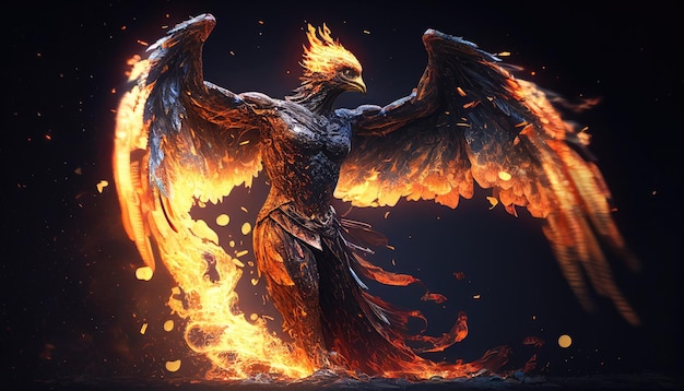 Um pássaro de fogo com asas que dizem 'fogo'
