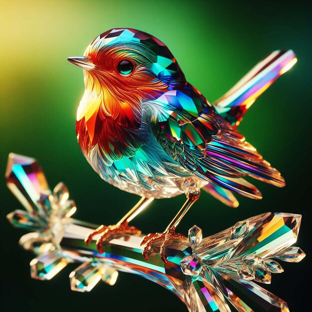 Foto um pássaro de vidro num galho ai gerar