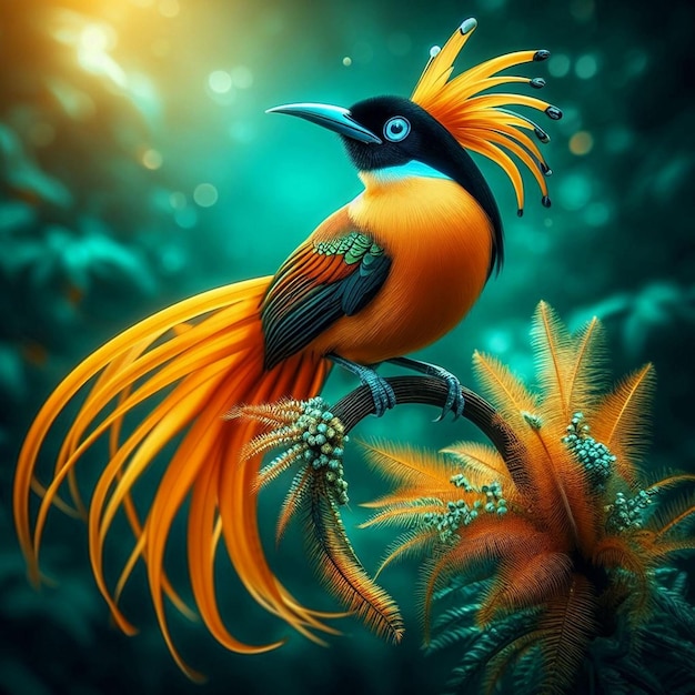 Um pássaro do paraíso maravilhoso no ramo do pássaro cendrawasih