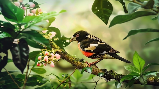 Um pássaro em um galho de árvore na floresta tropical