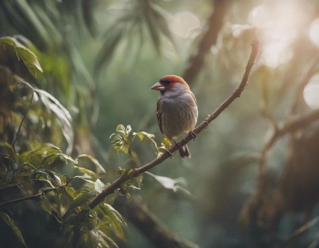 Um pássaro-finco na selva.