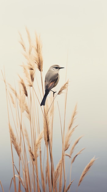 um pássaro sentado em cima de um campo coberto de grama alta