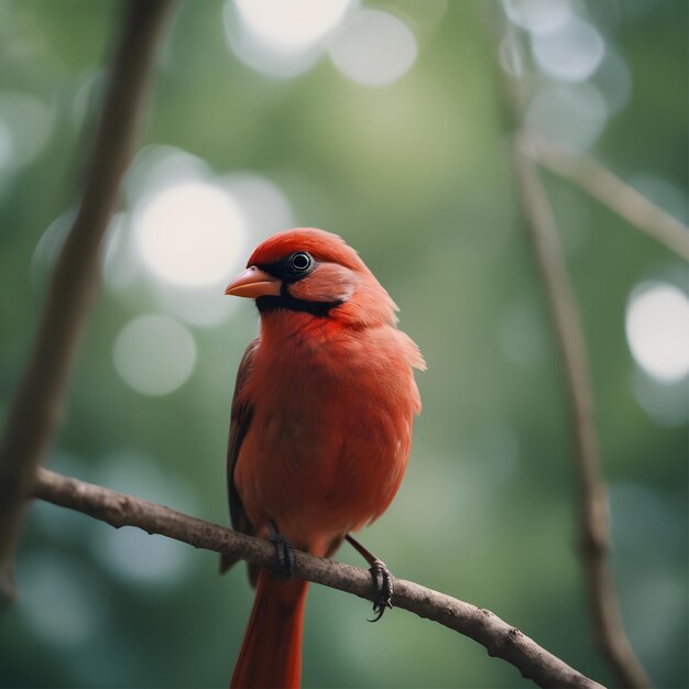 Um pássaro vermelho num galho