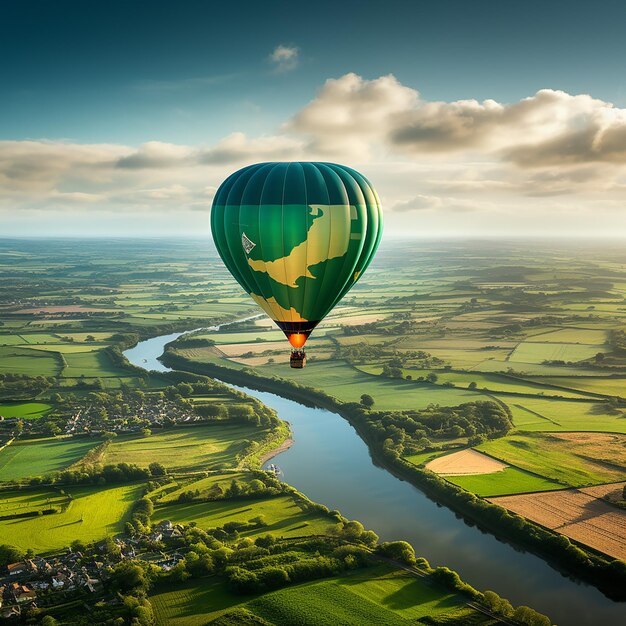 Um passeio de balão de ar quente em verde