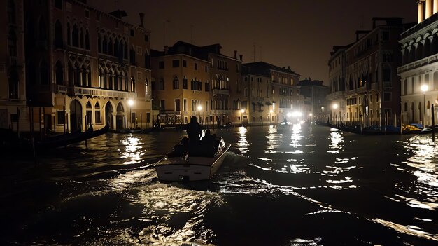 Foto um passeio de gôndola pelos canais de veneza à noite é uma experiência verdadeiramente mágica