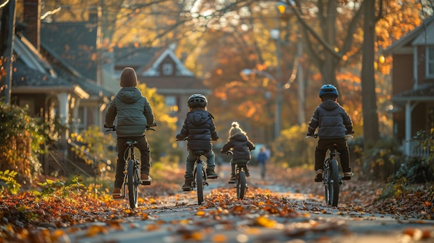 Um passeio em bicicleta em família pelo bairro
