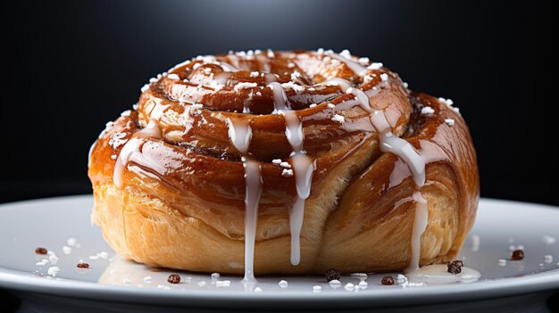 Um pastel com uma placa branca que diz "rolo de canela".