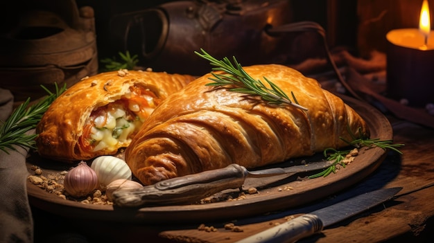 Um pastel da Cornualha é uma massa quebrada assada em forma de bolo recheado com carne e legumes