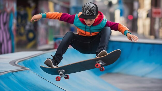 Um patinador a praticar.