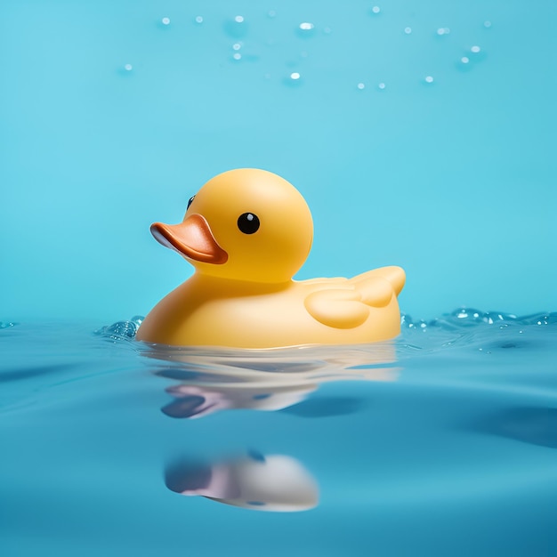 um patinho amarelo de borracha sobre um fundo azul um brinquedo infantil