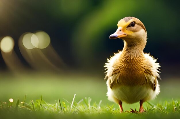 Um pato agachado na beira da lagoarealista