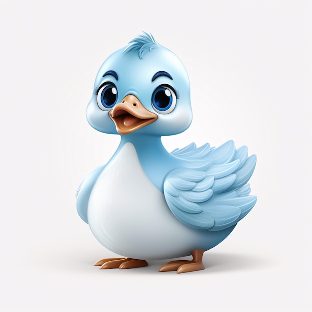 um pato de desenho animado com um corpo branco e azul