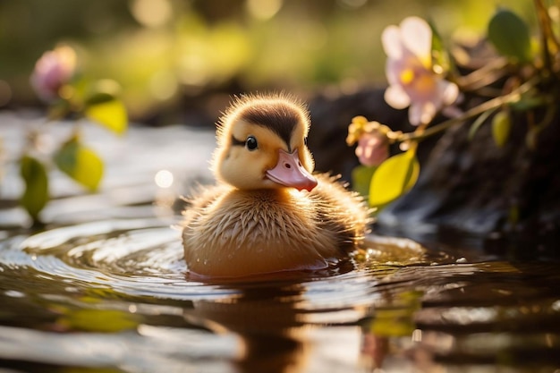 Foto um pato que está nadando na água