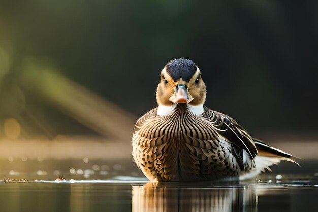 Um pato senta-se em uma lagoa ao sol