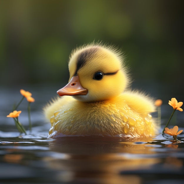 Foto um pato sentado na água com flores