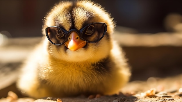 Um pato usando óculos escuros e um chapéu preto