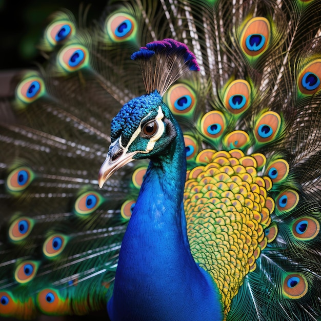 um pavão com as penas da cauda para fora