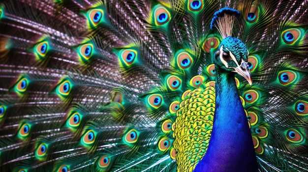 um pavão com penas de cauda coloridas