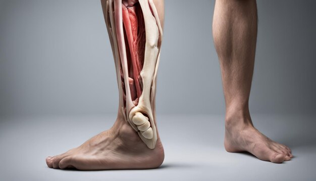 Um pé de pessoa com um diagrama ósseo e muscular