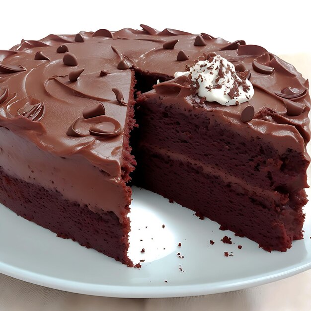 um pedaço de bolo de chocolate cremoso com calda de chocolate em um prato branco ai generativo
