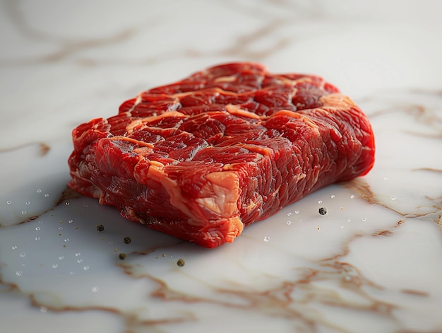 Foto um pedaço de carne numa mesa de mármore