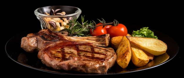 Um pedaço de carne suculenta um bife comum com acompanhamento IA generativa