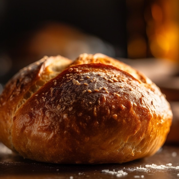 Um pedaço de pão com a palavra pão nele