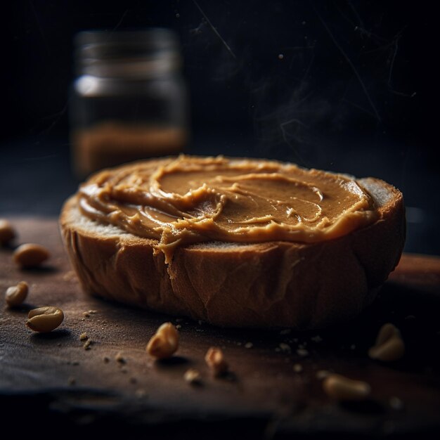 Um pedaço de pão com manteiga de amendoim