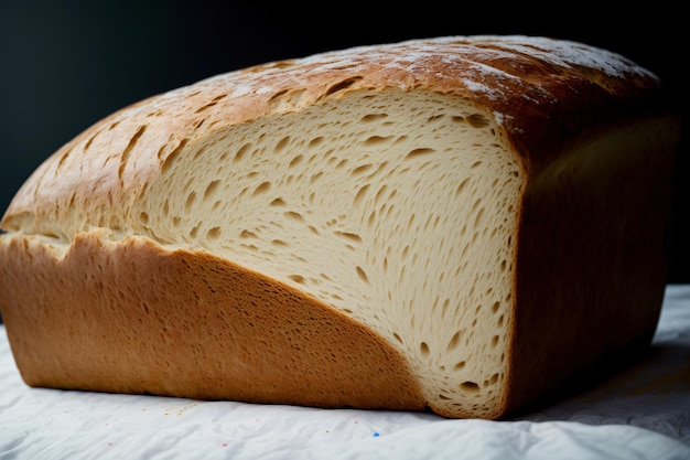 Um pedaço de pão em cima de uma mesa