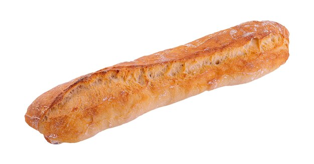 Um pedaço de pão francês em um fundo branco