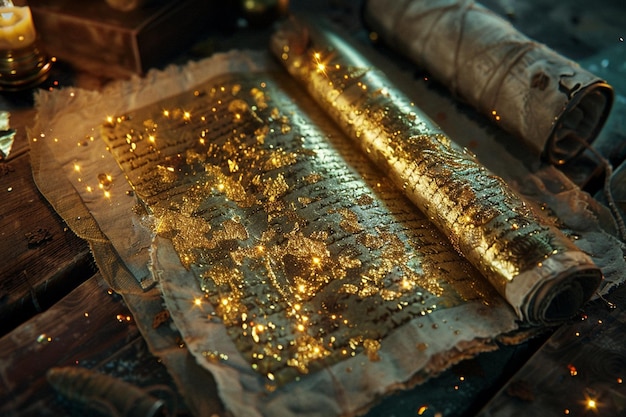 um pedaço de papel com folha de ouro e papel de ouro nele