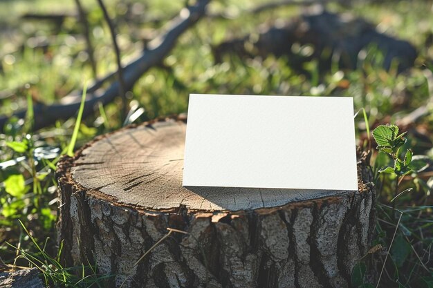 um pedaço de papel em cima de um toco de árvore