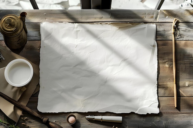 Um pedaço de papel sentado em cima de uma mesa de madeira