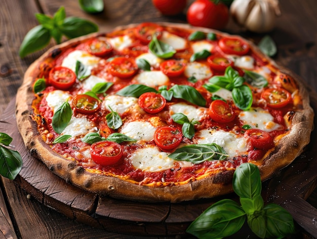 Um pedaço de pizza de tomate.